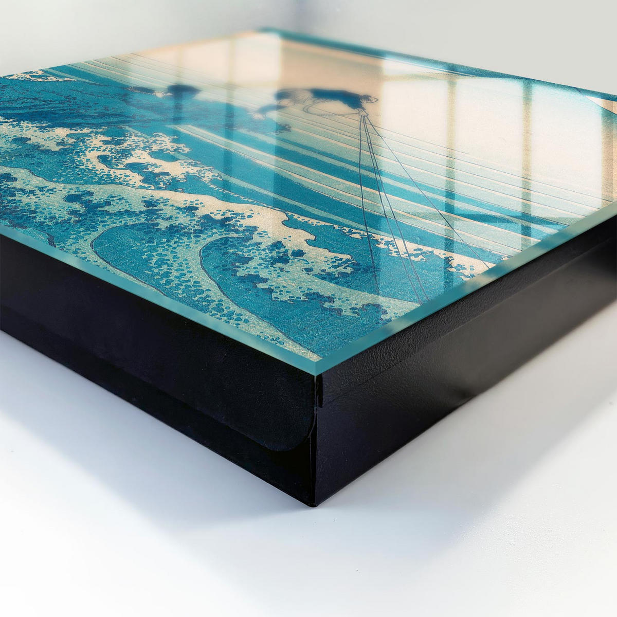 SCHLÜSSELBOX Schwarz 30x30 cm- Türöffnung nach rechts - Der Fischer und die Wellen - Blau, Metall (30/30/5cm) - TULUP