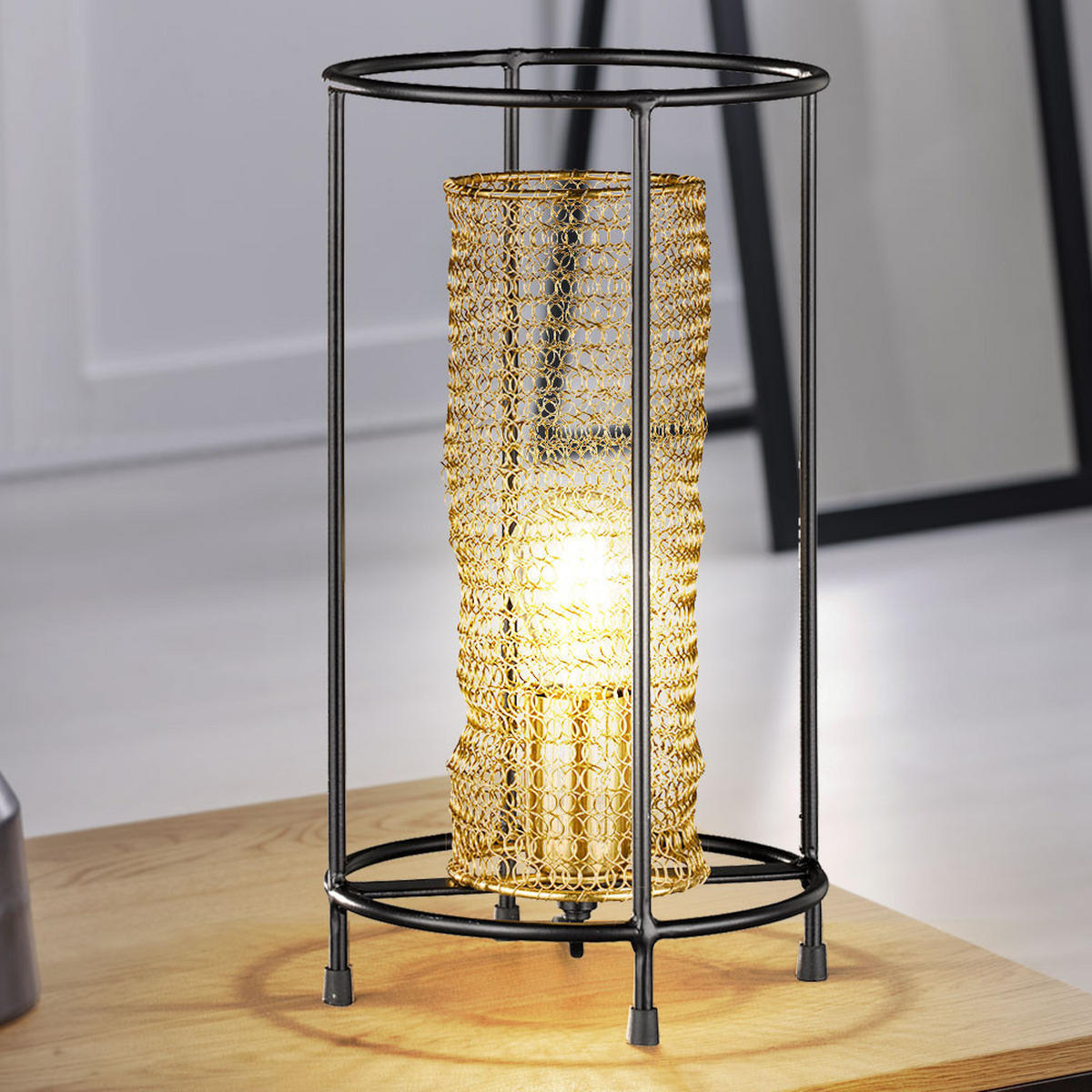 TISCHLEUCHTE Waben Design Gold - Goldfarben, Metall (20/20/36cm)