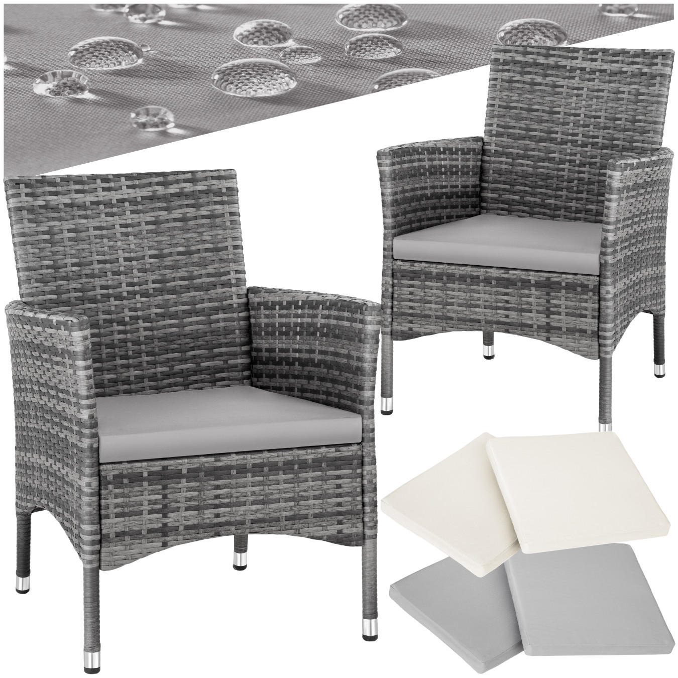 RATTANSTUHL 2er Set Nantes,59 x 57 x 85 cm,grau/hellgrau - Grau, Kunststoff (57/85/59cm) - tectake