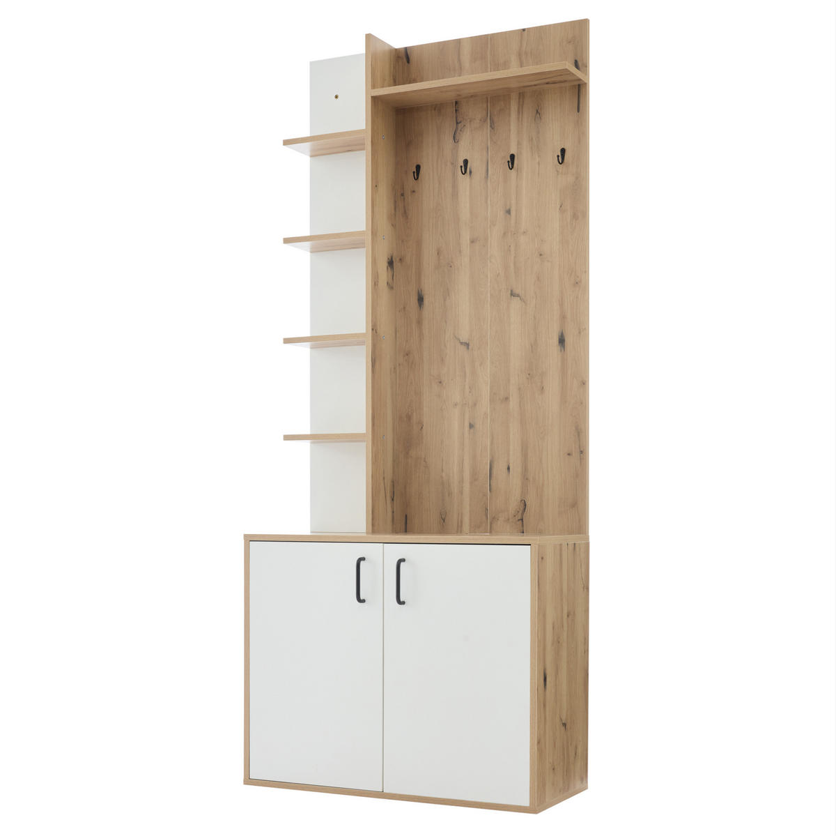 GARDEROBENREGAL 75/33/180 cm aus Holzwerkstoff mit 6 offenen Fächern und Schrank Natur/Weiß - Naturfarben, Holzwerkstoff (75/180/33cm) - Modenvie