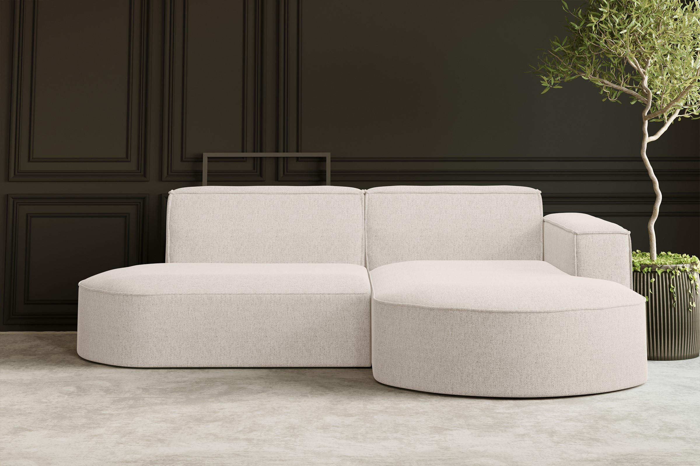 ECKSOFA MODENA L STUDIO Stoff Verita Ecru Rechts - Ecru, Holz (236/165cm) - Kaiser Möbel