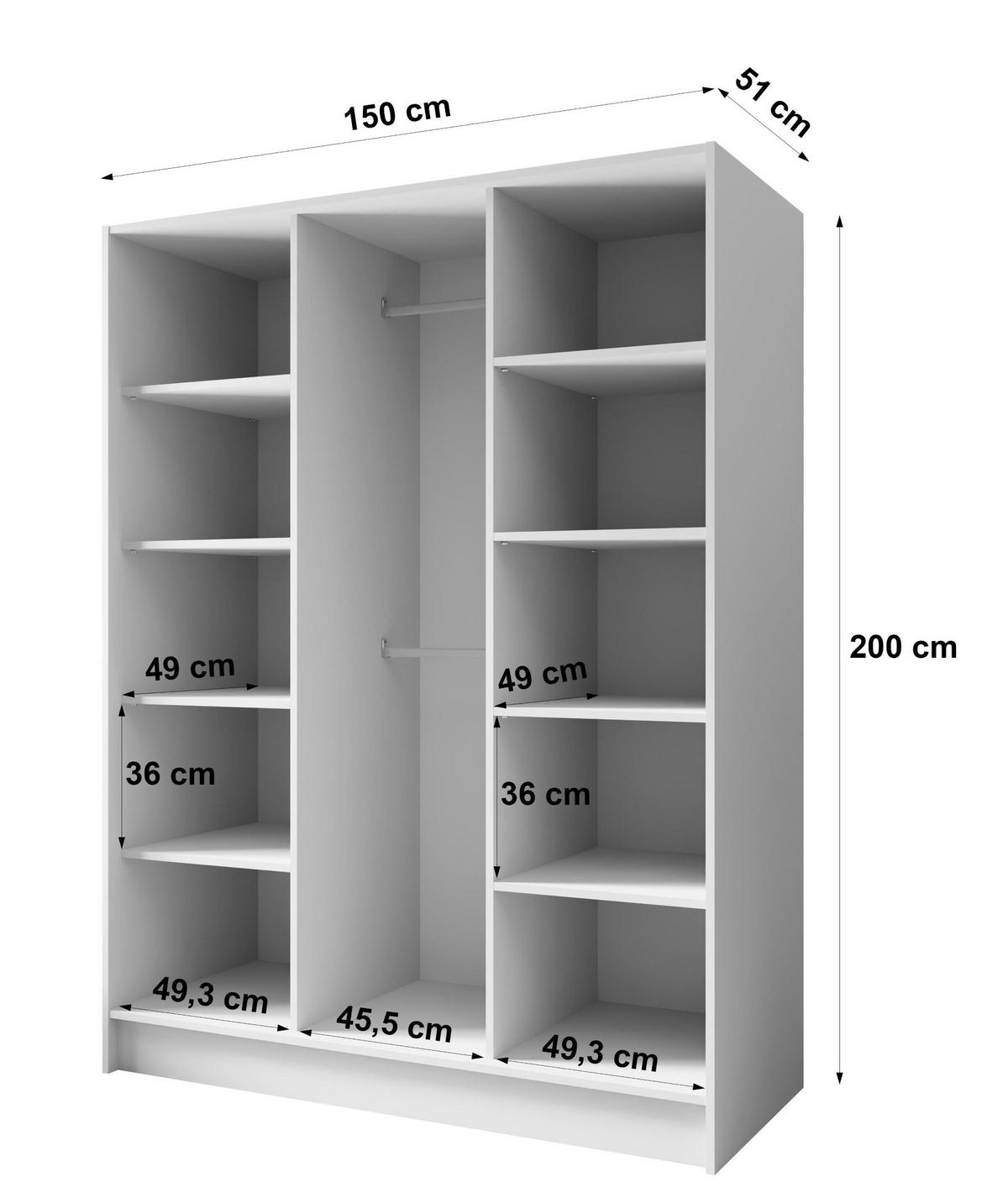 SCHRANK Kaschmir LUSO Mit Spiegel Und Schwarzen Griffen 150 g - Ecru, Holzwerkstoff (150/200/51cm) - Sepro Meble