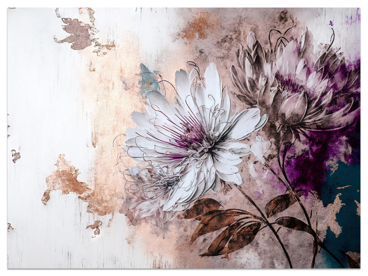 FOTOTAPETA Pre Obývaciu Izbu Kvety Listy Abstrakcia 200 x 140 cm - sivá/biela, papier (200/140cm) - Muralo