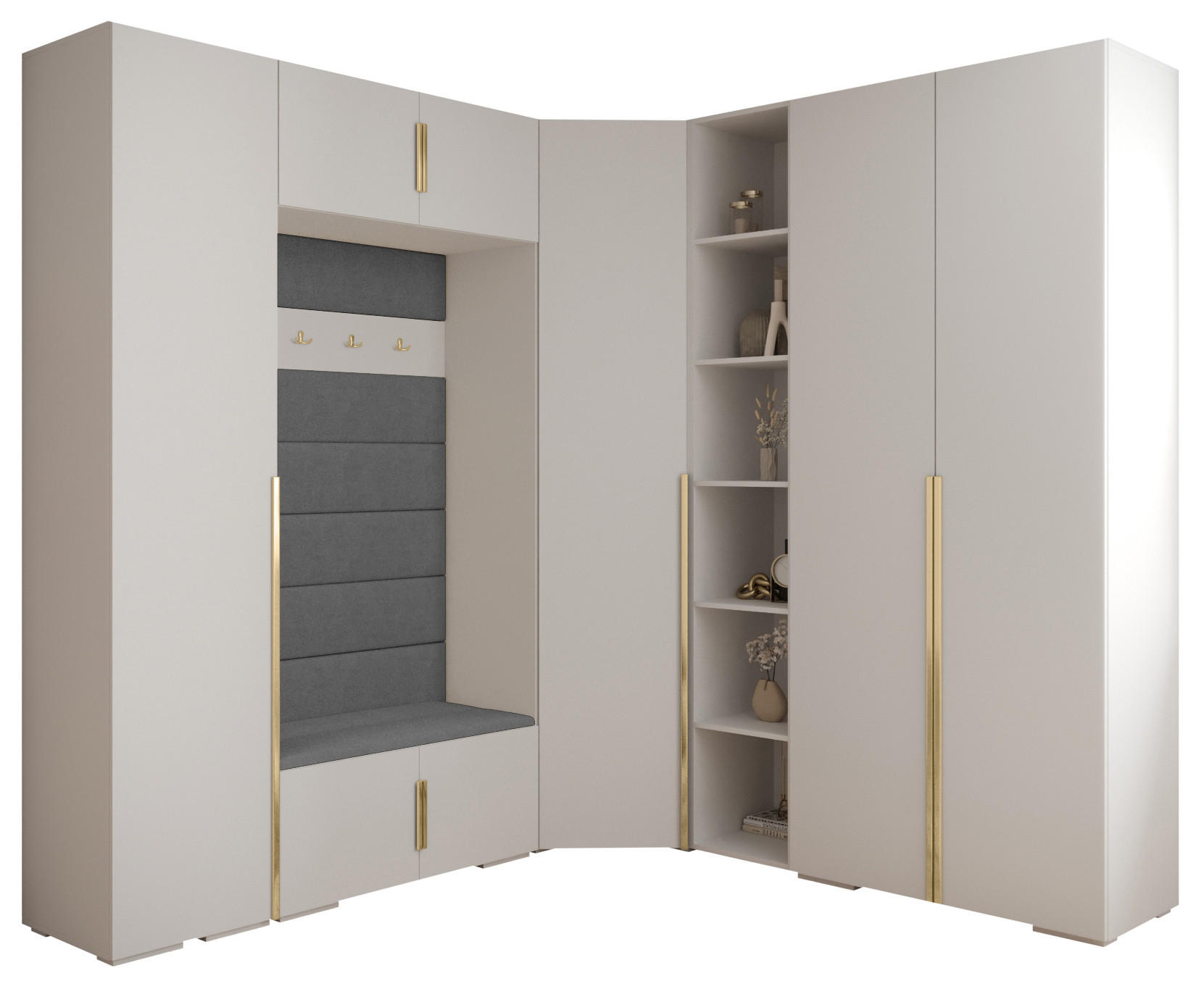 Abiks Möbel Garderoben-Set Weiß, Grau, Gold 231.7x236.7x47 cm