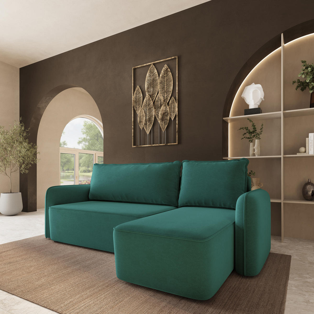 ECKSOFA DOLVER CL Blau Samtstoff mit Schlaffunktion - Blau, Holzwerkstoff/Textil (238/156cm) - MASSENO