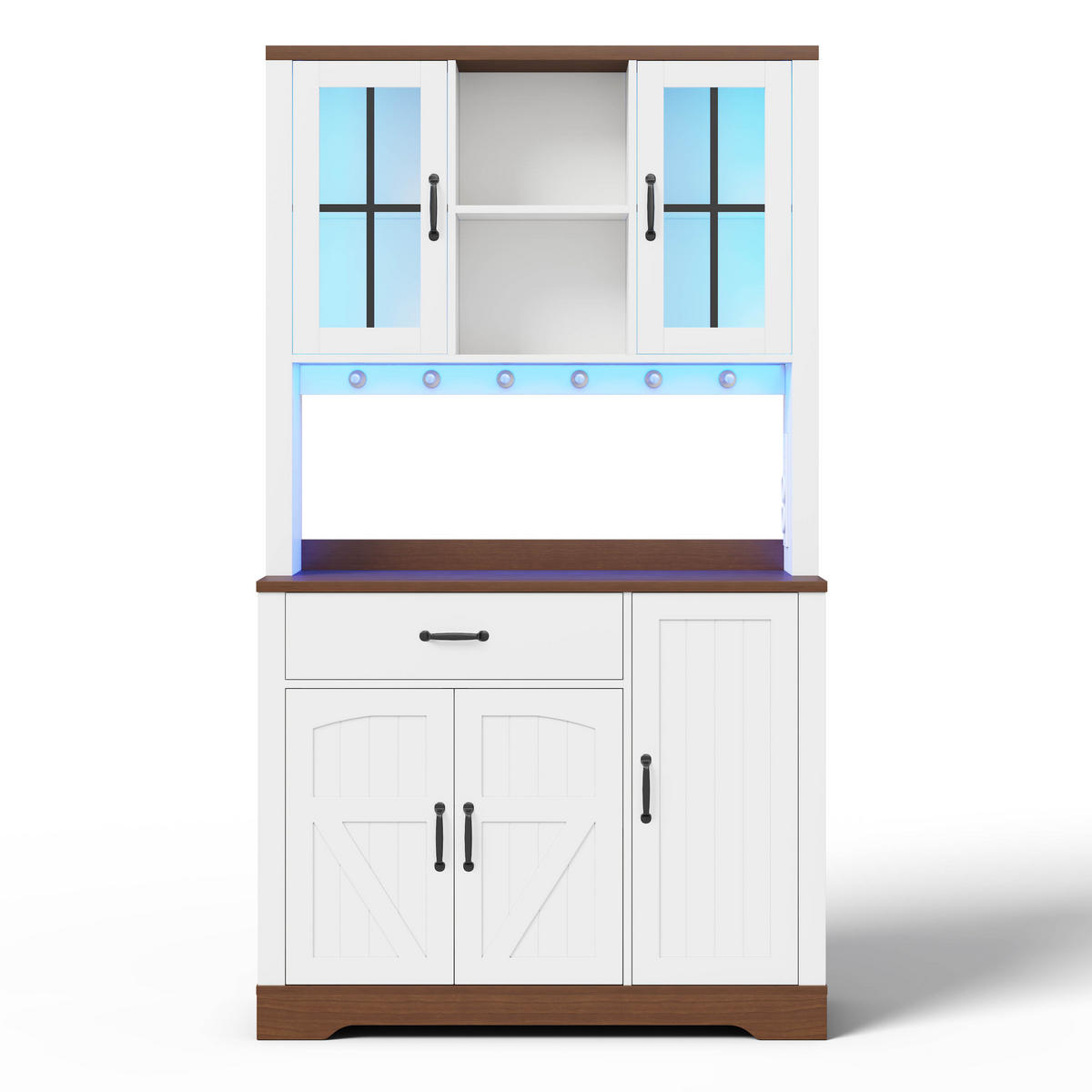 BUFFET 105/40/185 cm Weiß mit 1 Schubladen, farbwechselnder LED-Beleuchtung und Steckdosen - Weiß, Holz (105/185/40cm) - Oxeza