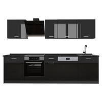 KÜCHENZEILE R-Line, Schwarz Hochglanz/Anthrazit, 280 cm Arbeitsplatte Anthrazit - Schwarz Hochglanz/Anthrazit, Holzwerkstoff (280/206.8/60cm) - Vicco