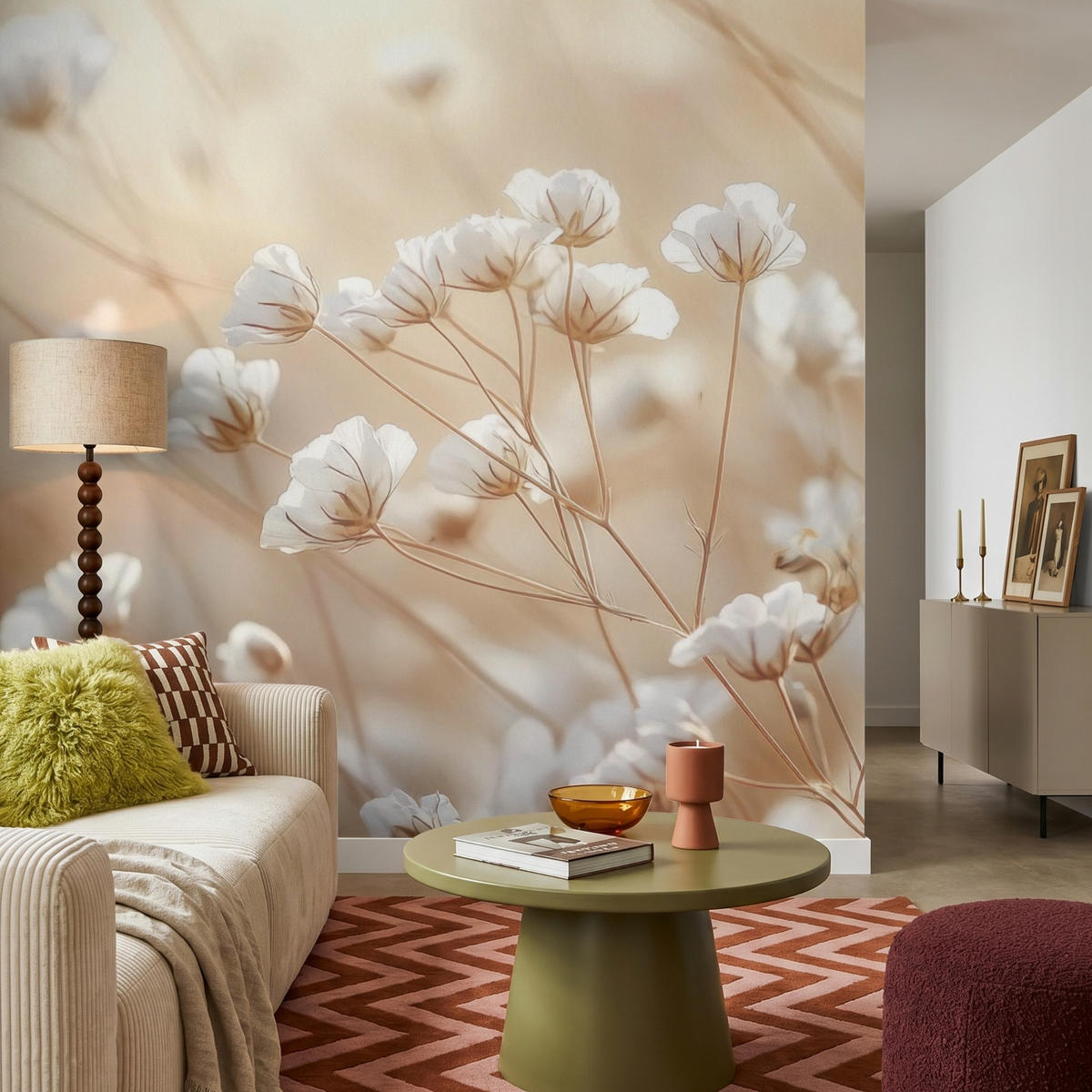 TAPETE - Wild - Blumen - Weiß - 220x220 cm - Creme, Papier (220/220cm) - OnlyWow