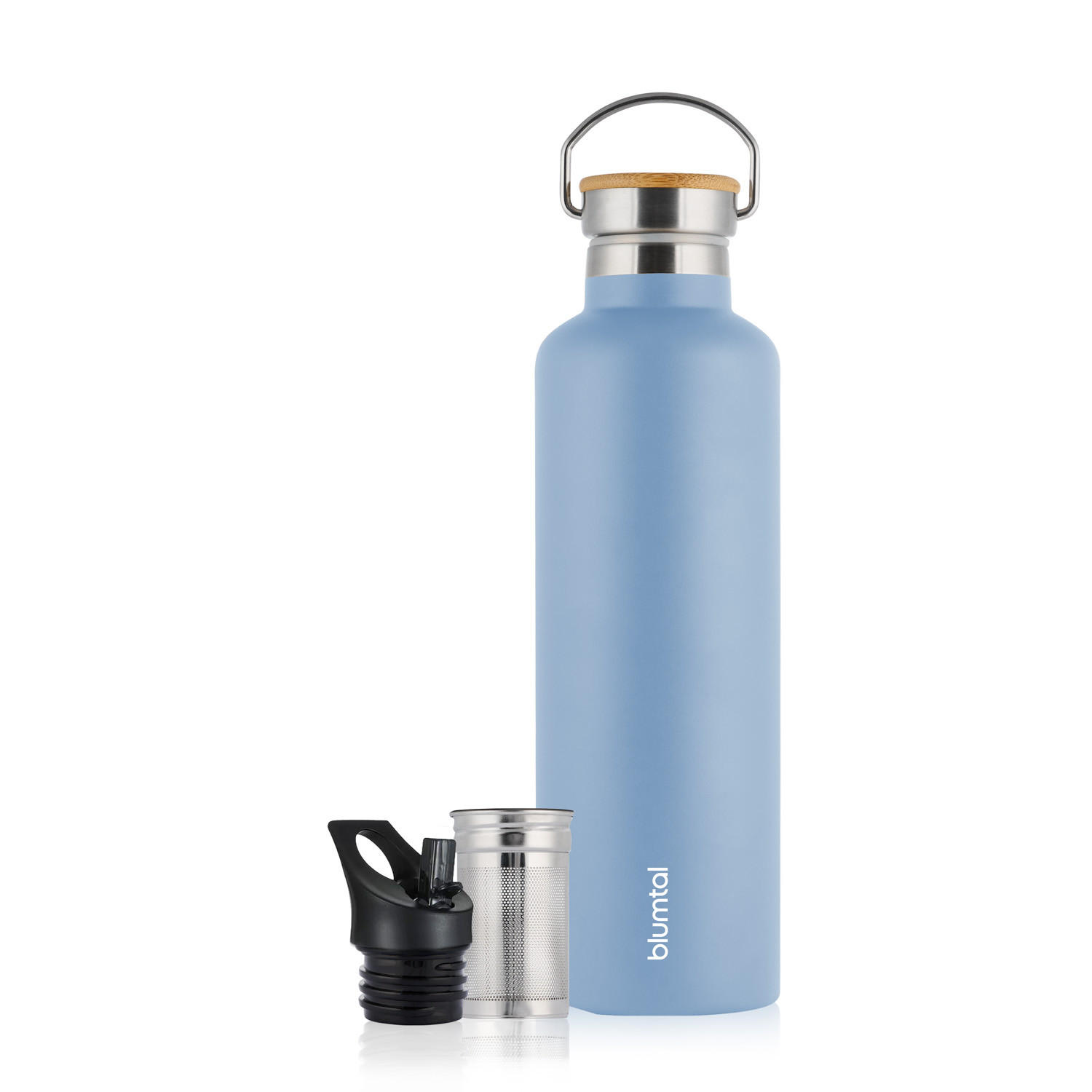 TRINKFLASCHE Leni 500 ml, inkl. Teesieb und Sportdeckel - Blaugrau, Metall (0.5L) - Blumtal