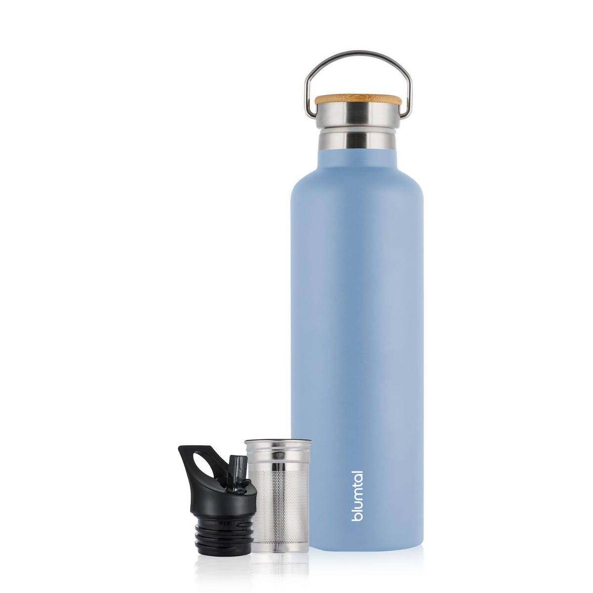 TRINKFLASCHE Leni 500 ml, inkl. Teesieb und Sportdeckel - Blaugrau, Metall (0.5L) - Blumtal