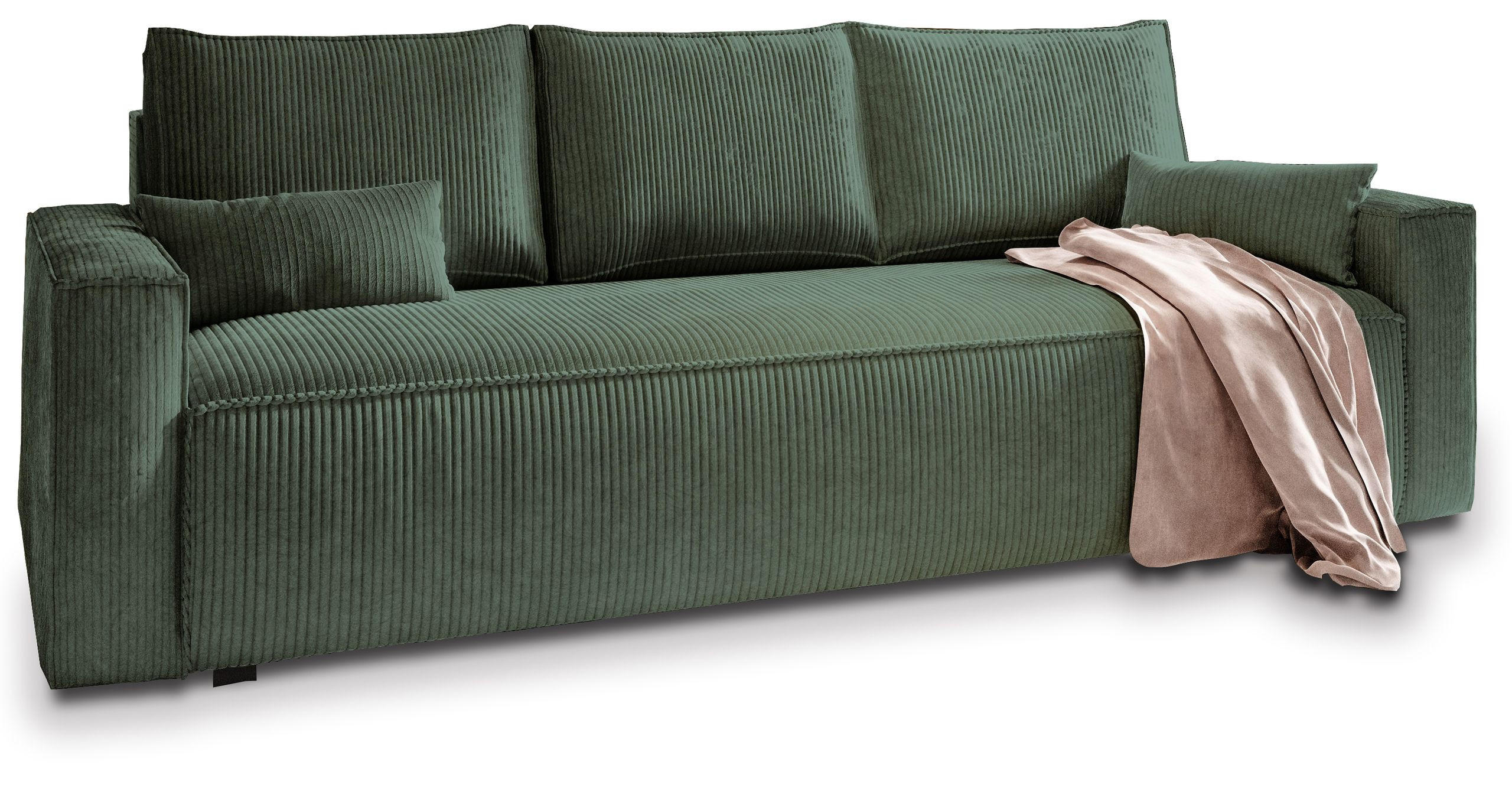 BETTSOFA MENI Grün Kordstoff mit Schlaffunktion - Grün, Textil (232/83/87cm) - MASSENO
