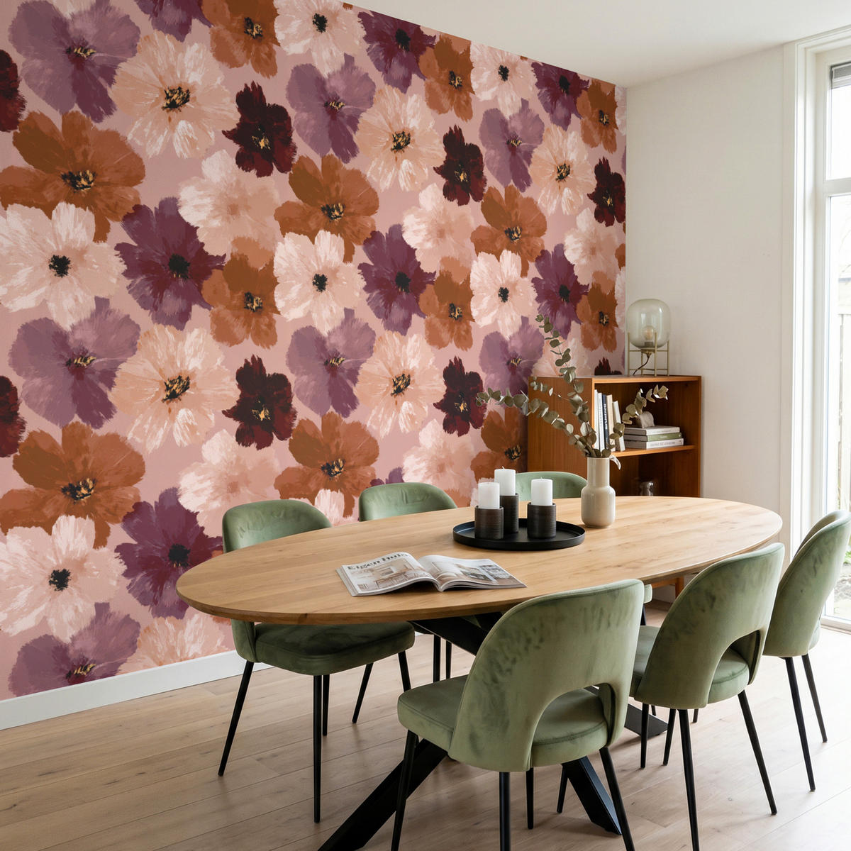 TAPETE - Blumen - Abstrakt - Erdtöne - 280x240 cm - Multicolor, Papier (280/240cm) - OnlyWow