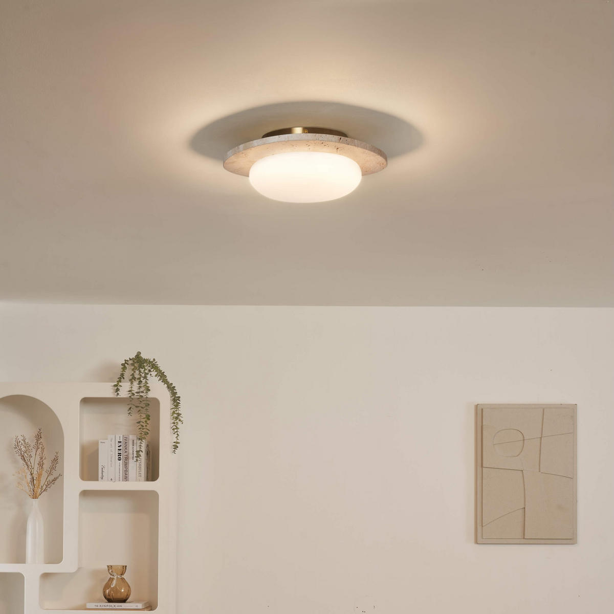 DECKENLEUCHTE Nyméria, Beige, weiß und Messing, 32cm - Beige, Metall (32/29/32cm) - KOSILUM