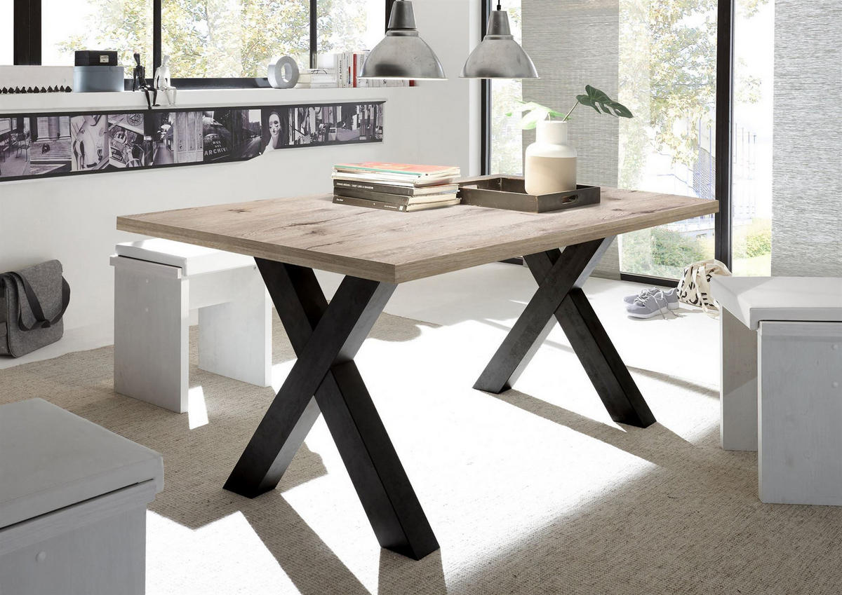ESSZIMMERTISCH Eike 8 160 x 90 x 75 Esstisch Schwarzstahl/Sandeiche - Braun, Holz (160/90/75cm) - 58aufmkessel