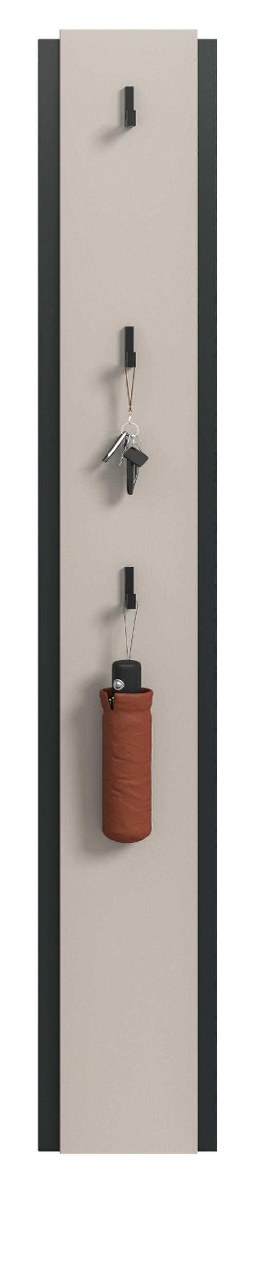 GARDEROBENPANEEL Kaschmir 21 x 150 cm, Wandgarderobe mit 3 Haken - Kaschmir/Schwarz, Holzwerkstoff (21/150/3cm) - Inn.Furn