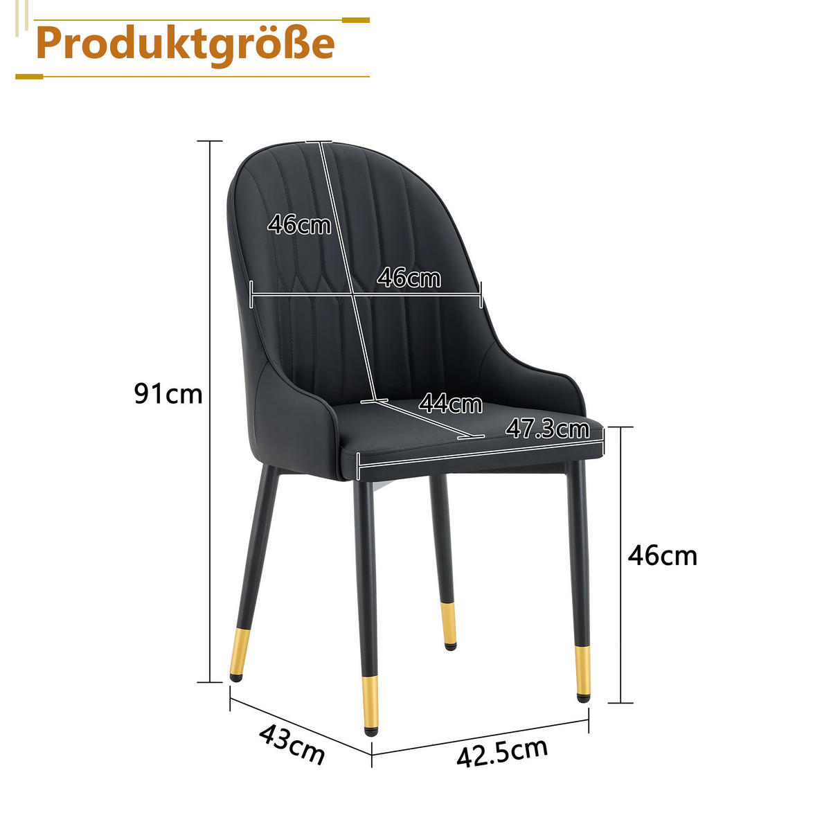 ARMLEHNSTUHL-SET DE-36680 2 Stück mit PU-Bezug und Metallbeinen Schwarz - Schwarz, Metall (44/91/47.3cm) - ComfortXL