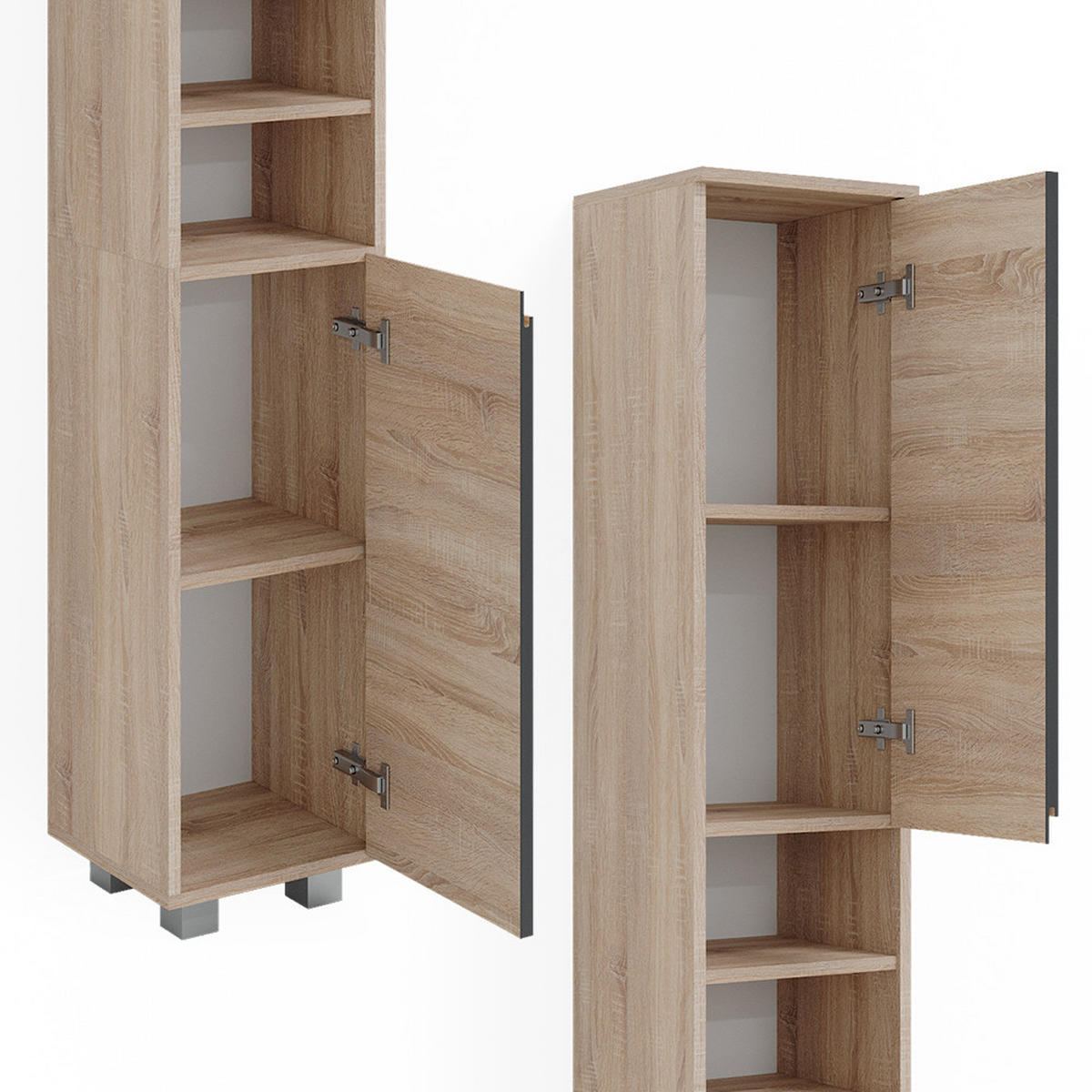 BADSCHRANK J-Shape Sonoma 30 x 190 cm - Anthrazit/Sonoma Eiche, Holzwerkstoff (30/190/30cm) - Vicco