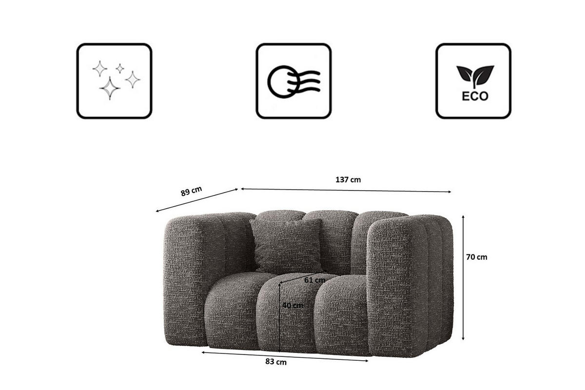 SESSEL Sofa Grand modular stoff Haga Graphit - Dunkelgrau, Holz (137/70/89cm) - Kaiser Möbel