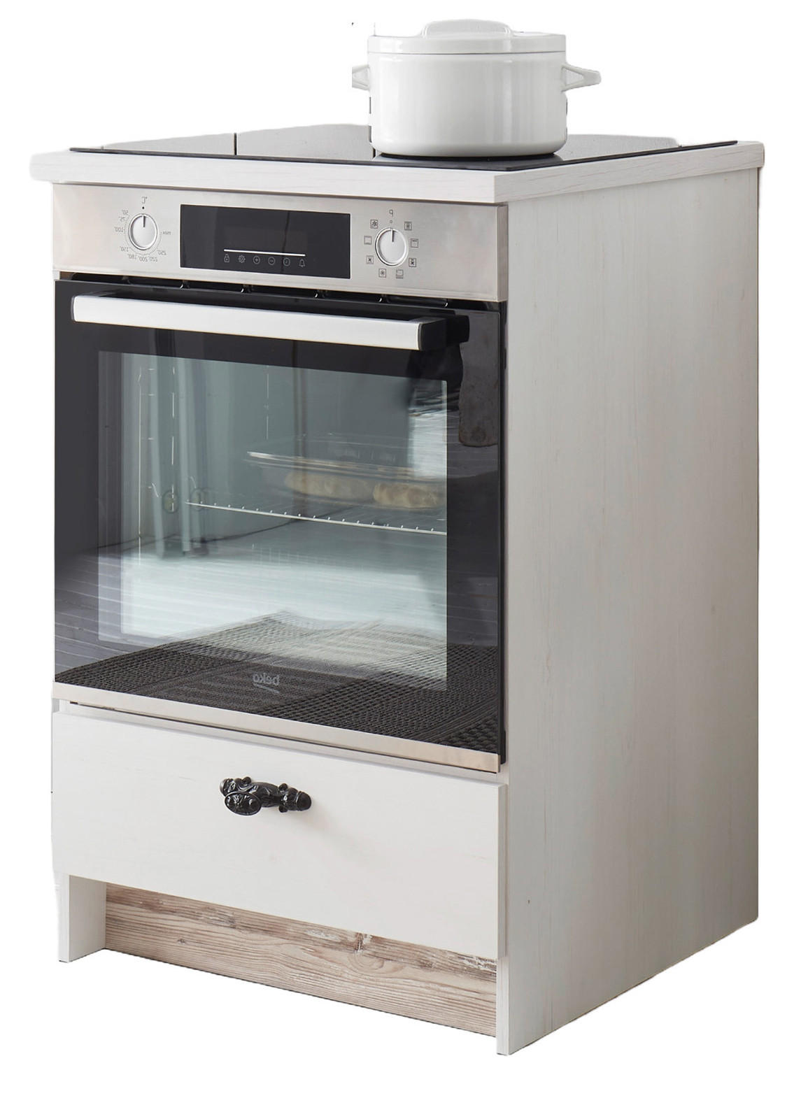 HERDUMBAUSCHRANK weiß Pinie Landhaus, Küche Unterschrank 60 cm, Soft-Close - Weiß, Holzwerkstoff (62/92/60cm) - Furn.Design