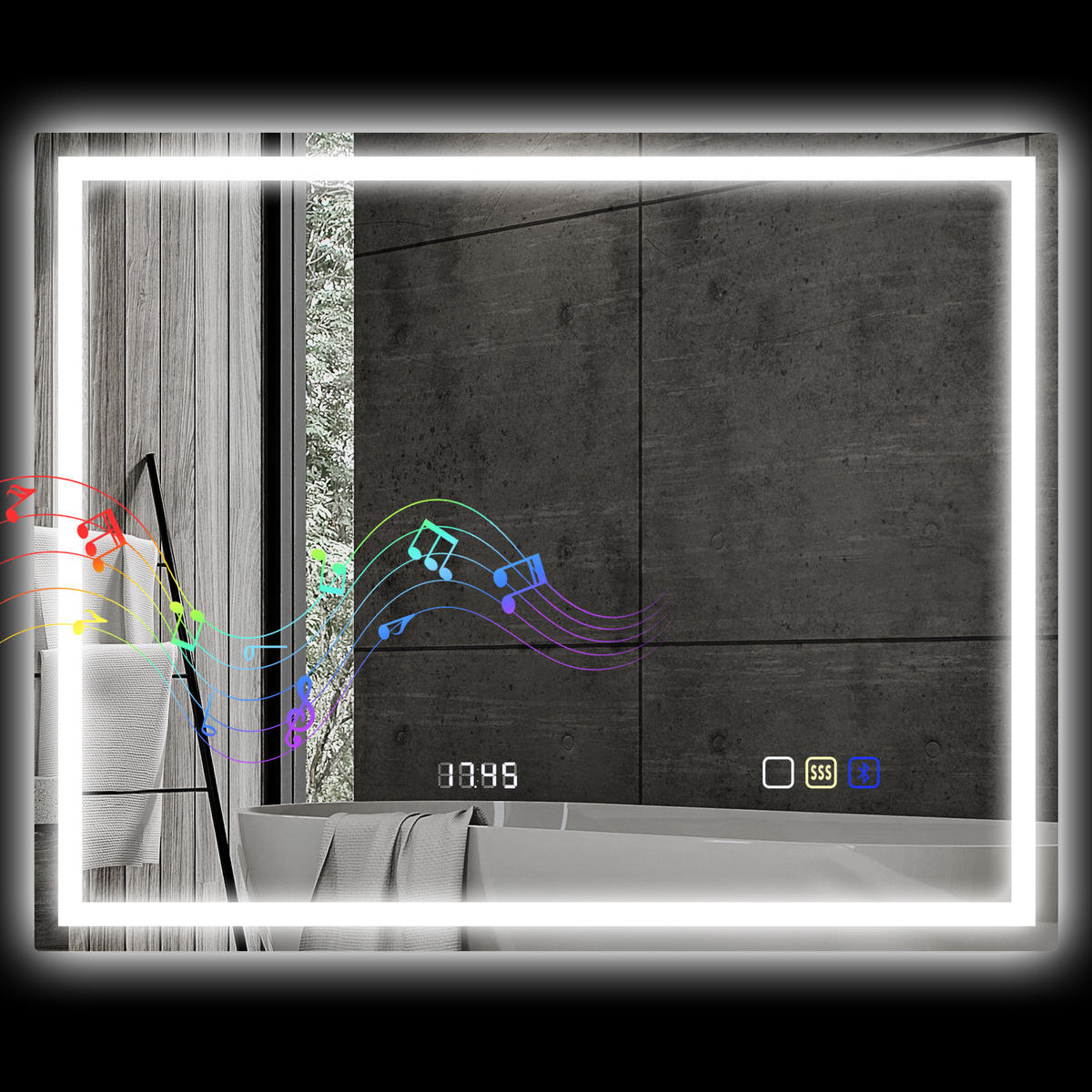 BADEZIMMERSPIEGEL DE-15171 mit Bluetooth, 3 LED-Farben und Antibeschlag Silber - Silberfarben, Glas (3.5/80/100cm) - ComfortXL