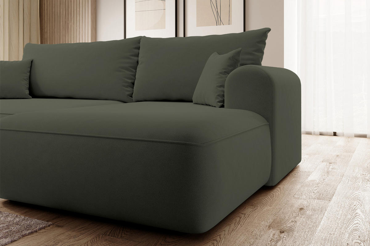 ECKSOFA Ovo Olivgrün Velours - Schwarz/Olivgrün, Kunststoff/Textil (260/165cm) - Selsey