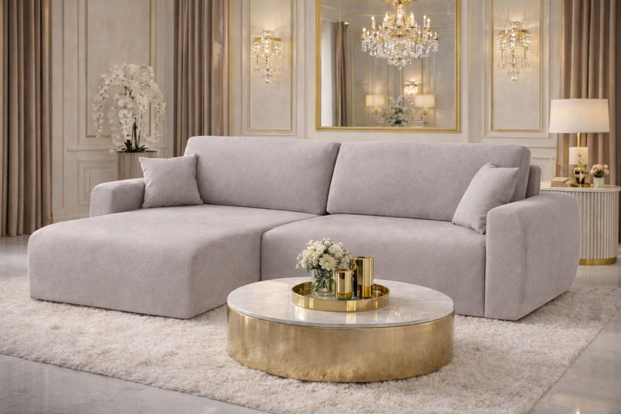 ECKSOFA Mit Schlaffunktion Ariel L, Velours, Stoff Salvador, Grau, Links - Grau, Holz (250/142cm) - Kaiser Möbel