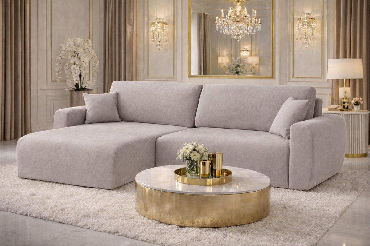 ECKSOFA Mit Schlaffunktion Ariel L, Velours, Stoff Salvador, Grau, Links - Grau, Holz (250/142cm) - Kaiser Möbel