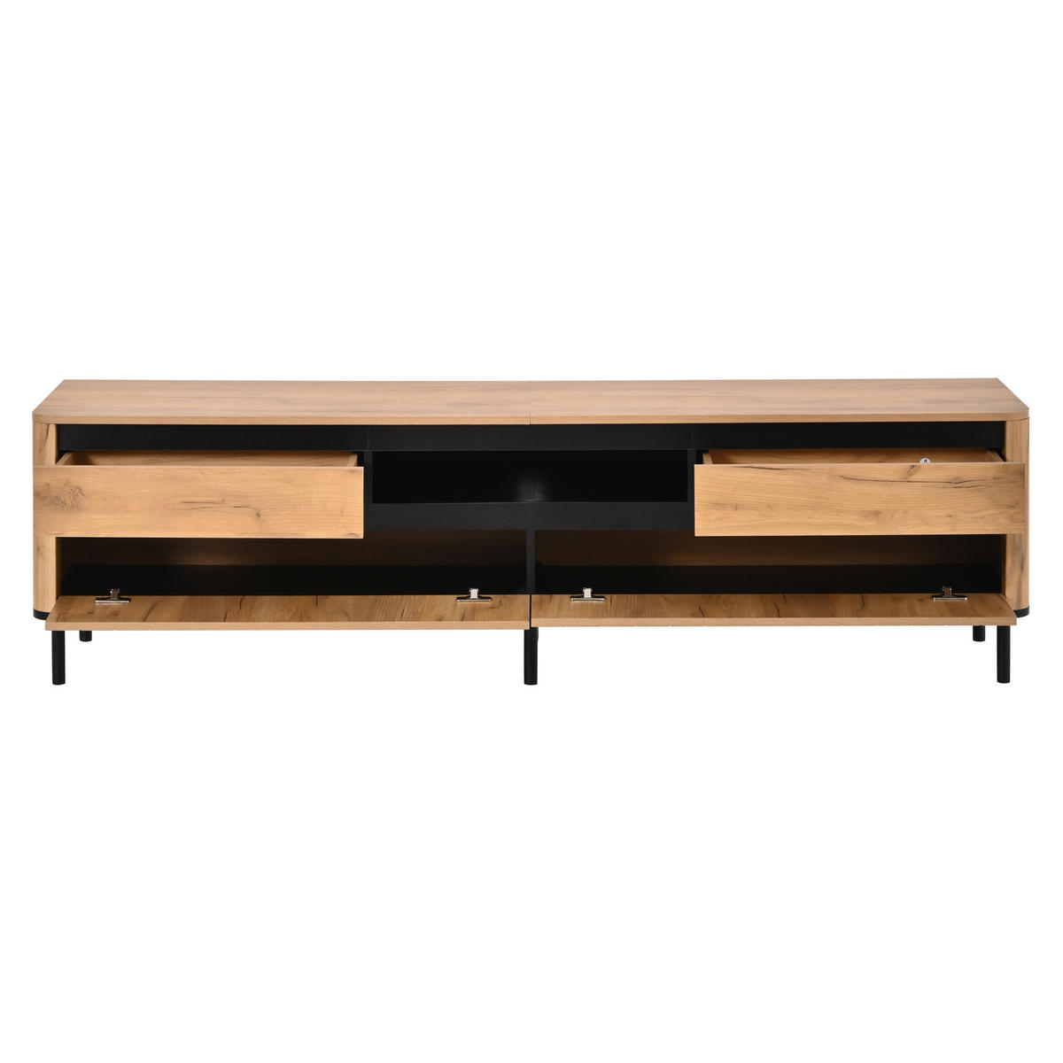 TV-SCHRANK 180/40/52 cm Naturholz mit 2 Schubladen und 2 Klapptüren - Schwarz, Holzwerkstoff/Metall (180/52/40cm) - Oxeza