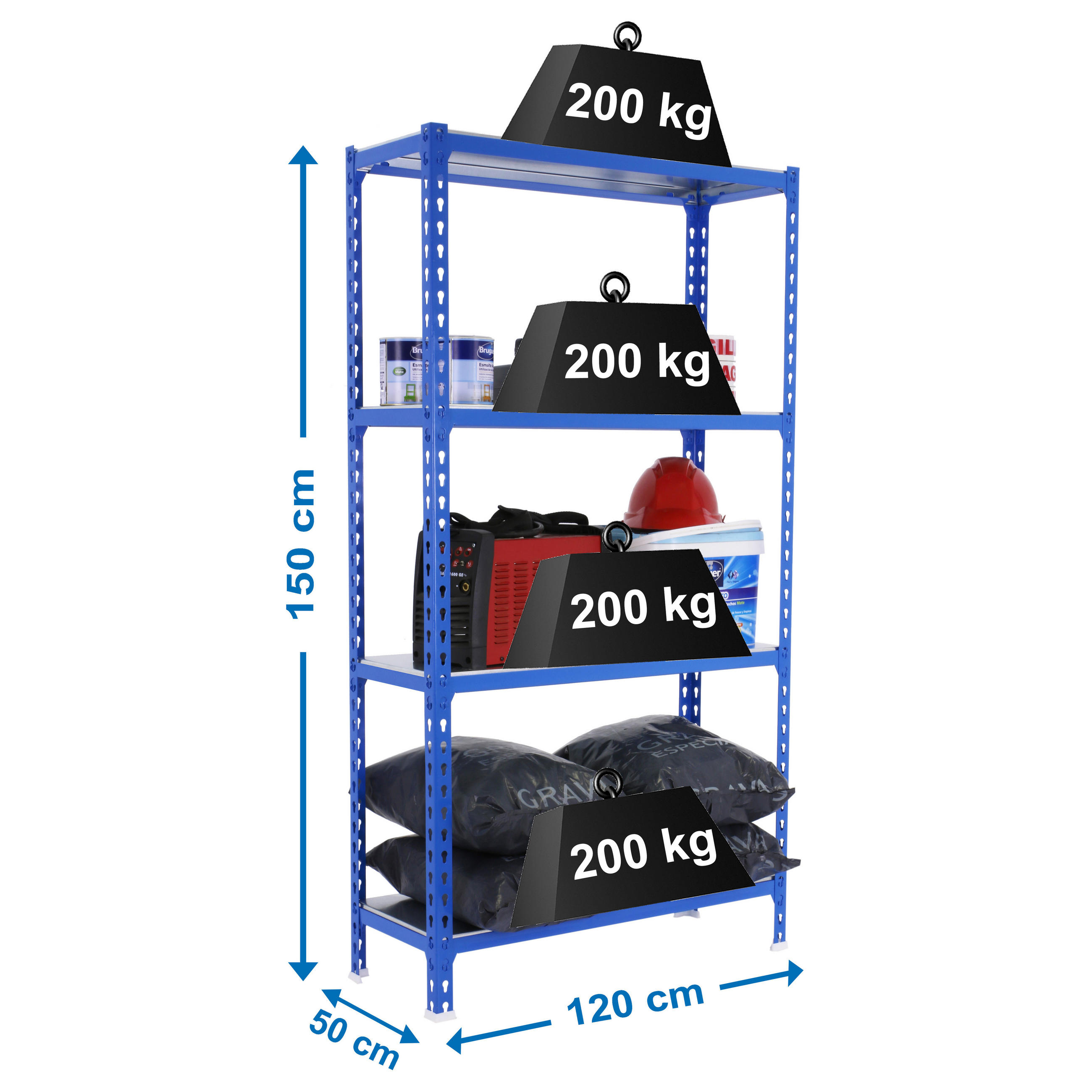 SCHWERLASTREGAL Mid Metal Shark HxBxT 150 x 120 x 50 cm Fachlast 200 kg Blau-Verzinkt - Blau, Metall (120/150/50cm) - PROREGAL