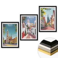 WANDBILDER 3er-Set - 40x60 cm Schwarzer Rahmen - Europäische Städte in farbigen Zeichnungen - Schwarz, Kunststoff (40/60cm) - ArtPrintCave