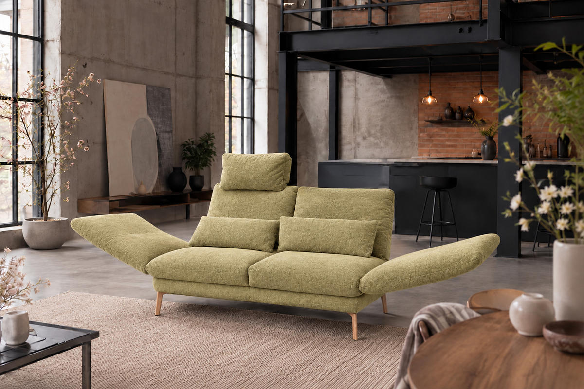 SOFA HOLLY Grün Flachgewebe - Braun/Grün, Textil/Metall (176/90/92cm) - KAWOLA