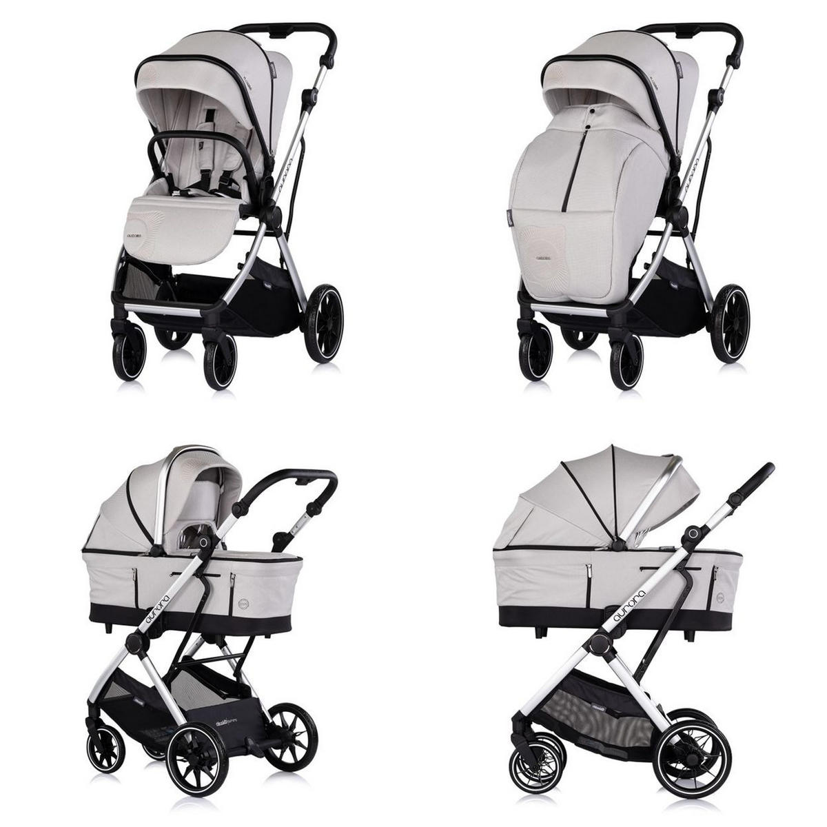 KOMBIKINDERWAGEN Aurora 3 in 1 hellgrau Babyschale Babywanne Sportsitz Tasche - Grau, Metall (84/57/112cm) - Chipolino