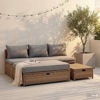 LOUNGESET 3-teilig - Polyrattan / Webstoff - Braun / Grau - Braun/Grau, Naturmaterialien/Textil - home24