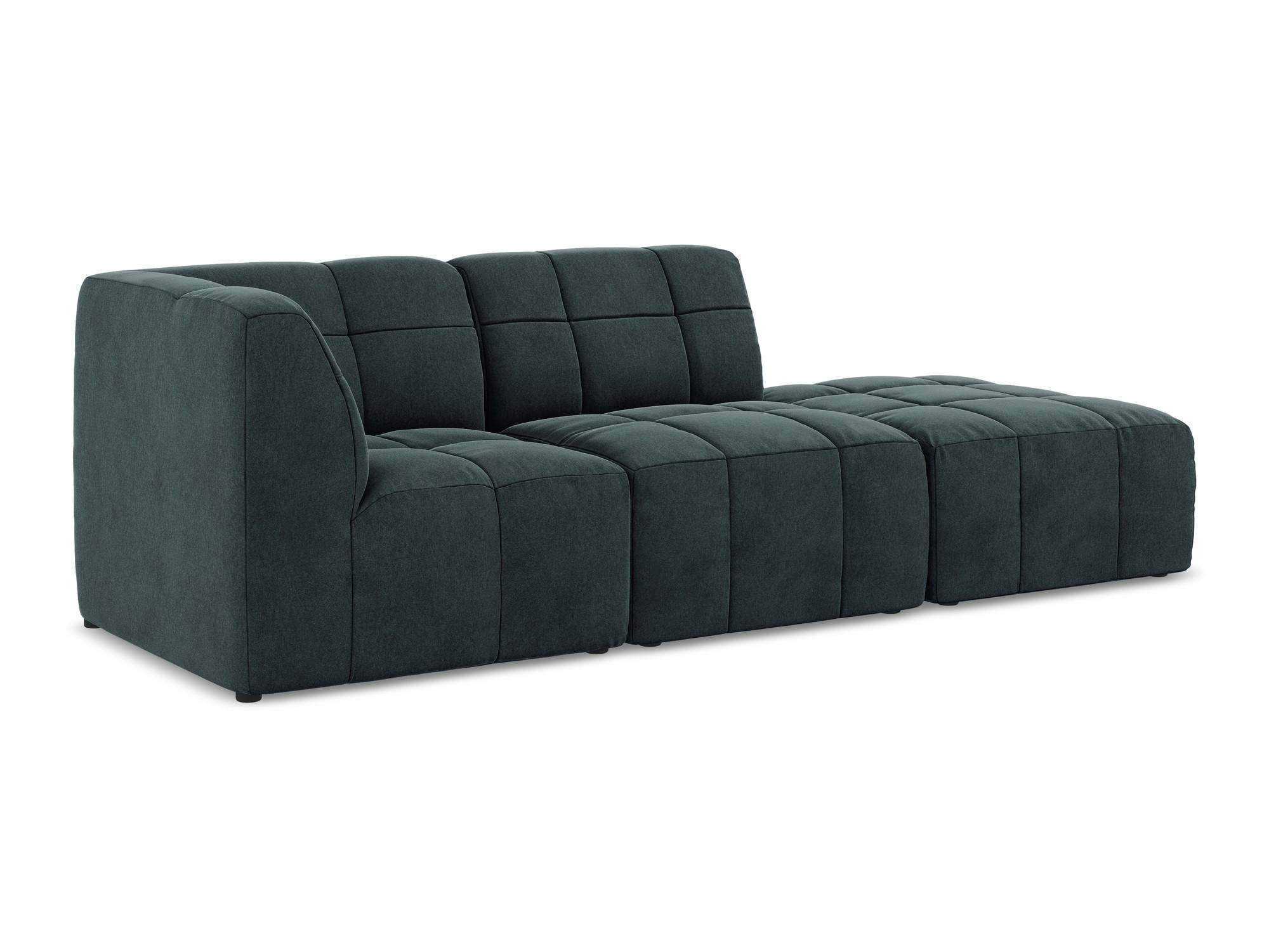 ECKSOFA Rechts Samt Stoff Blau - Petrol/Schwarz, Holzwerkstoff/Kunststoff (240/90cm) - Makamii