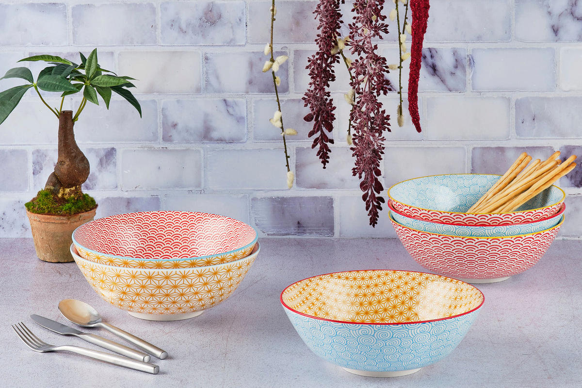 SCHALEN Pattern Ø21cm - 6er-Set - Color - Blau, Keramik - Björn