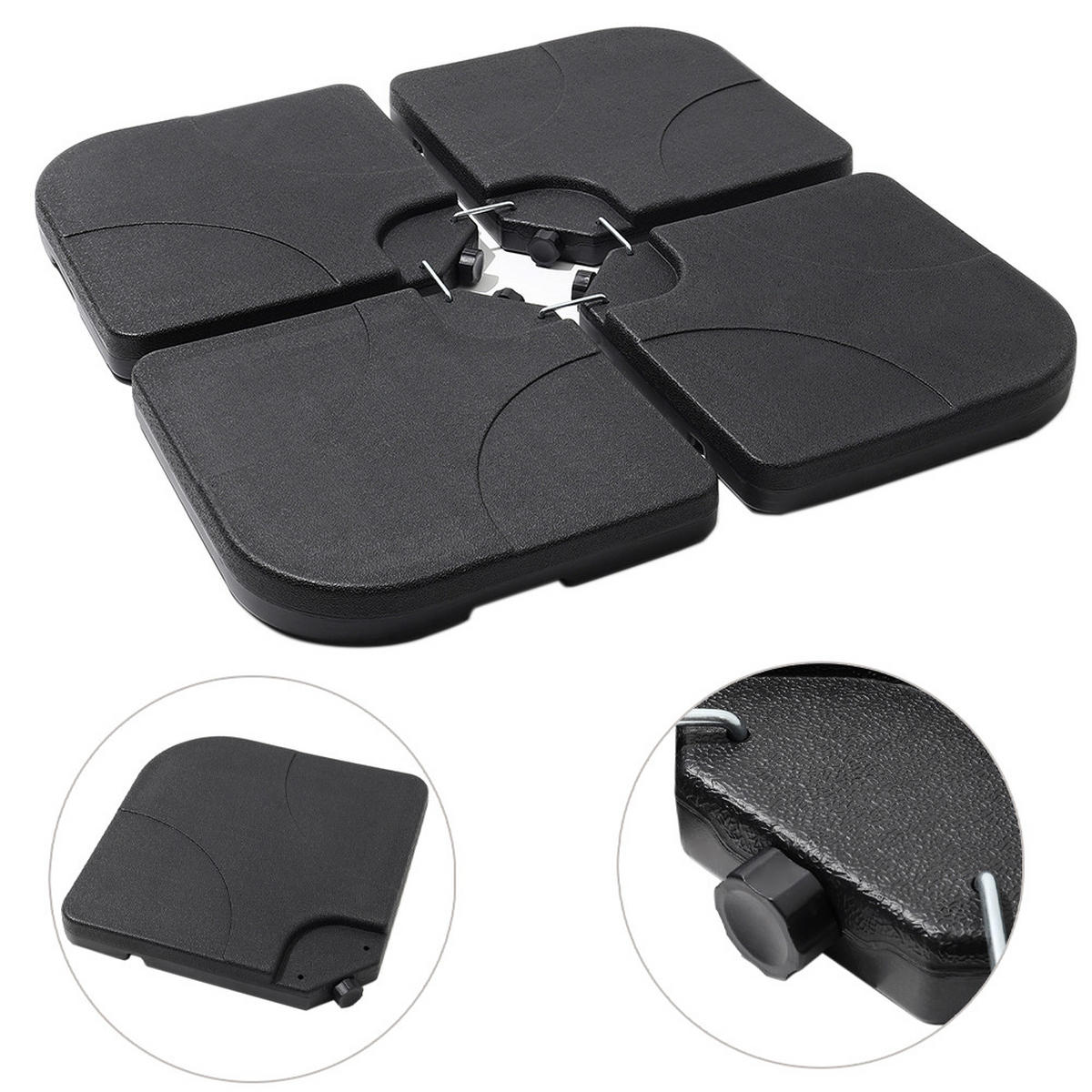 SONNENSCHIRMFUSS 4er-Set aus HDPE in Schwarz quadratisch mit Wasser oder Sand befüllbar wetterfest und standfest 150 × 50 × 7,5 cm je 8,8 kg - Schwarz, Kunststoff (50/50cm) - Livingandhome