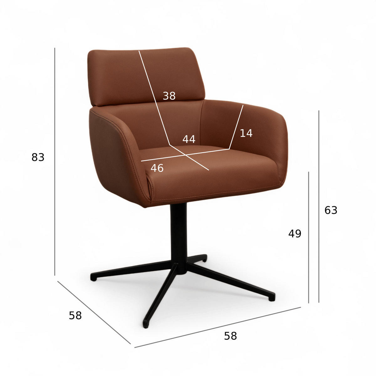 STUHL-SET 4 Stück in Echtleder Dunkelbraun - Schwarz/Braun, Leder/Metall (58/83/58cm) - Furnhouse