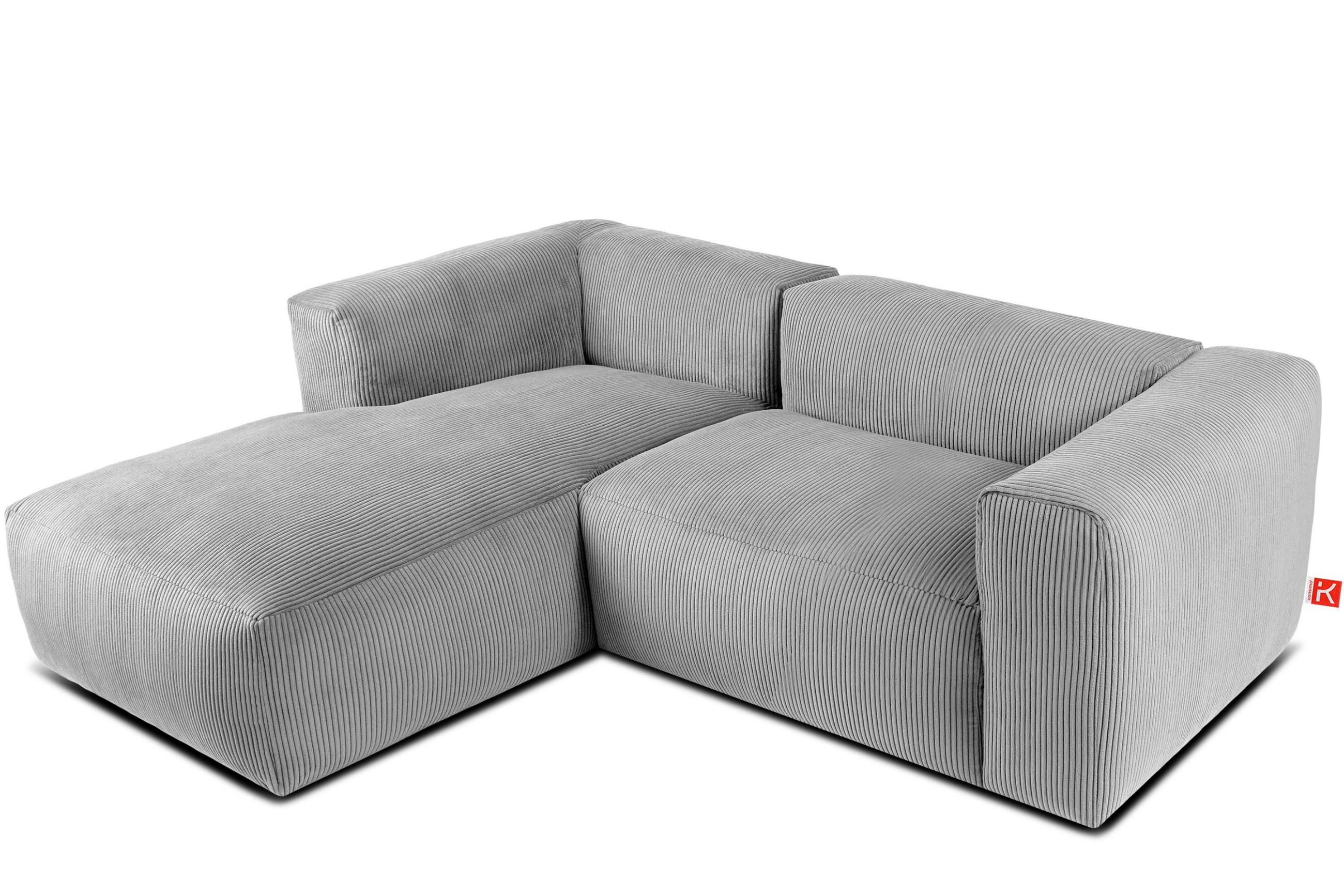 ECKMODULSOFA-LINKS BUFFO 3/4 Sitzer mit extrem weicher Sitzfläche, Kordstoff, hellgrau - Hellgrau, Textil (237/180cm) - KONSIMO®
