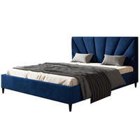 POLSTERBETT LUX Denver mit Kopfteil, 160 x 200 cm, Doppelbett mit Lattenrost aus Holz, Velourstoff Blau, Füße in Farbe: Schwarz - Blau, Holz/Textil (160/200cm) - Alpi-Möbel