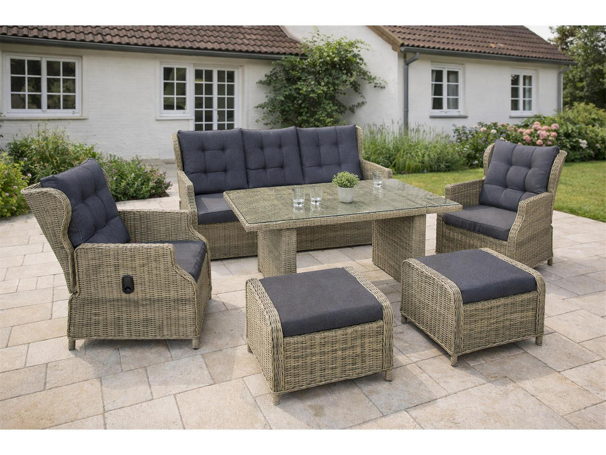 GARTEN-SITZGRUPPE Bilbao Braun Polyrattan für 7 Personen - Braun, Naturmaterialien - Green Spirit