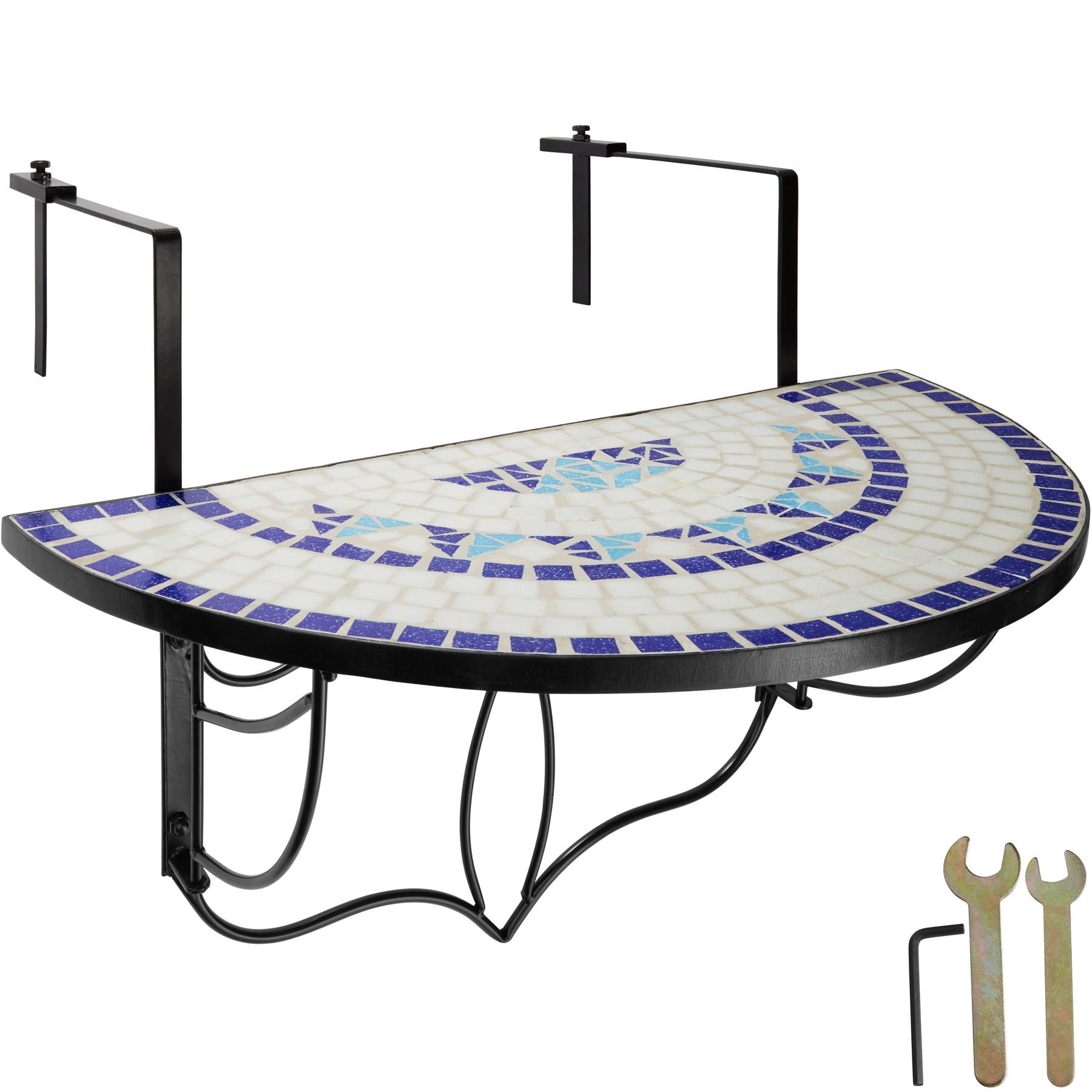 BALKONTISCH ,75 x 65 x 62 cm,weiß/blau - Blau/Weiß, Metall (75/65/62cm) - tectake