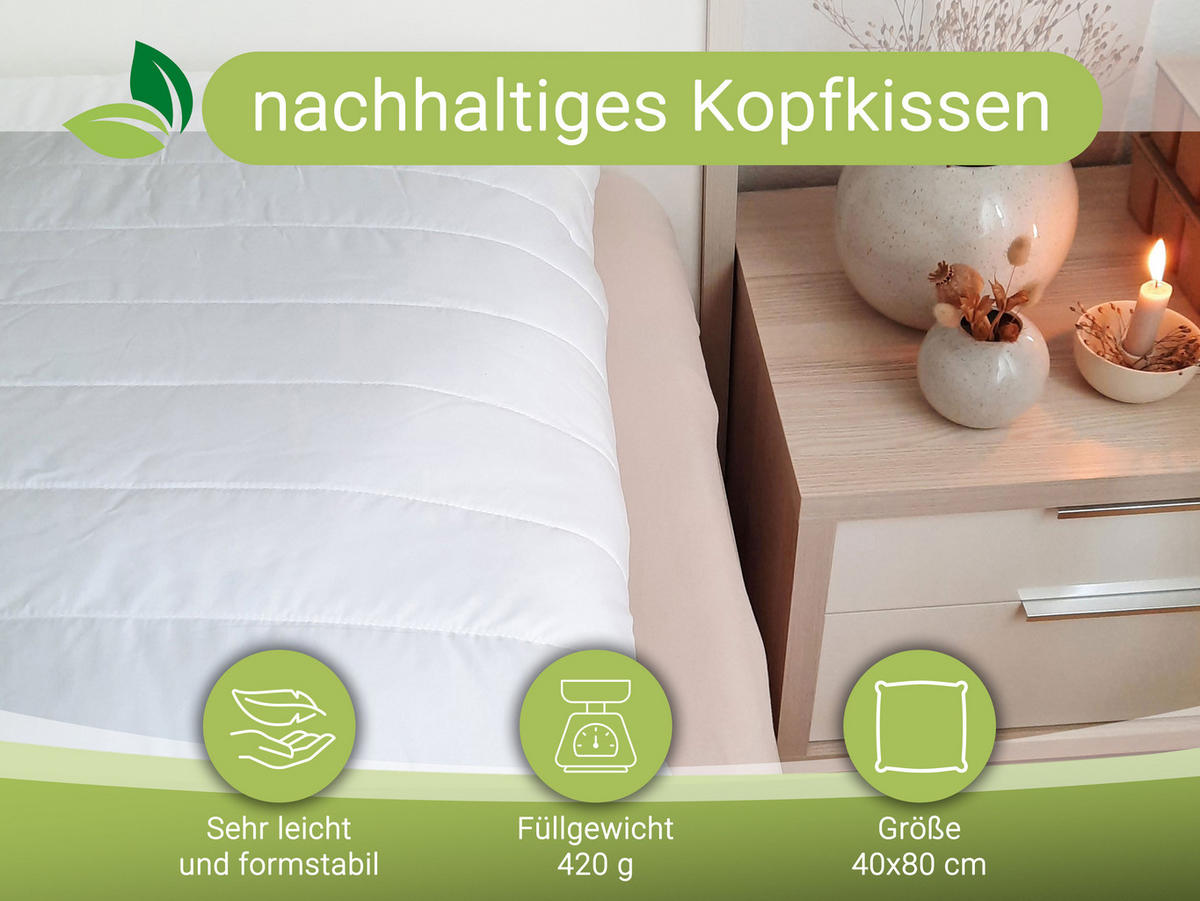 KOPFKISSEN, 40x80 cm, 100% Polyester, Weiß - Weiß, Textil (40/80cm) - Zollner