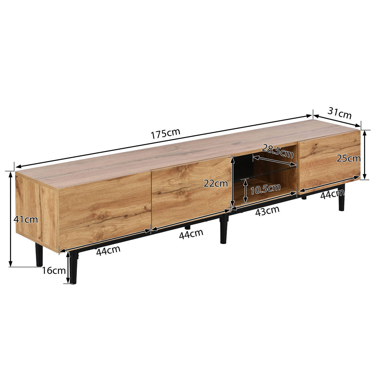 TV-SCHRANK 175/31/41 cm Hell-Eiche MDF mit variablen LED-Leuchten - Eichefarben, Holzwerkstoff (175/41/31cm) - OKWISH