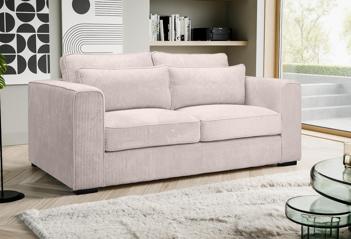 SOFA grau-beige Cord 2,5-Sitzer 200 cm, Couch mit Wellenfederung - Beige/Schwarz, Holzwerkstoff/Kunststoff (200/92/112cm) - Inn.Furn
