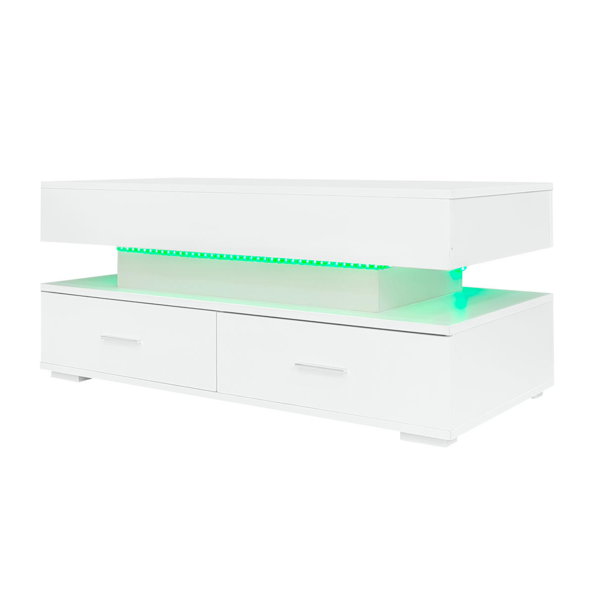 COUCHTISCH höhenverstellbar Weiß mit LED 100/50/44 cm - Weiß, Holzwerkstoff (100/50/44cm)