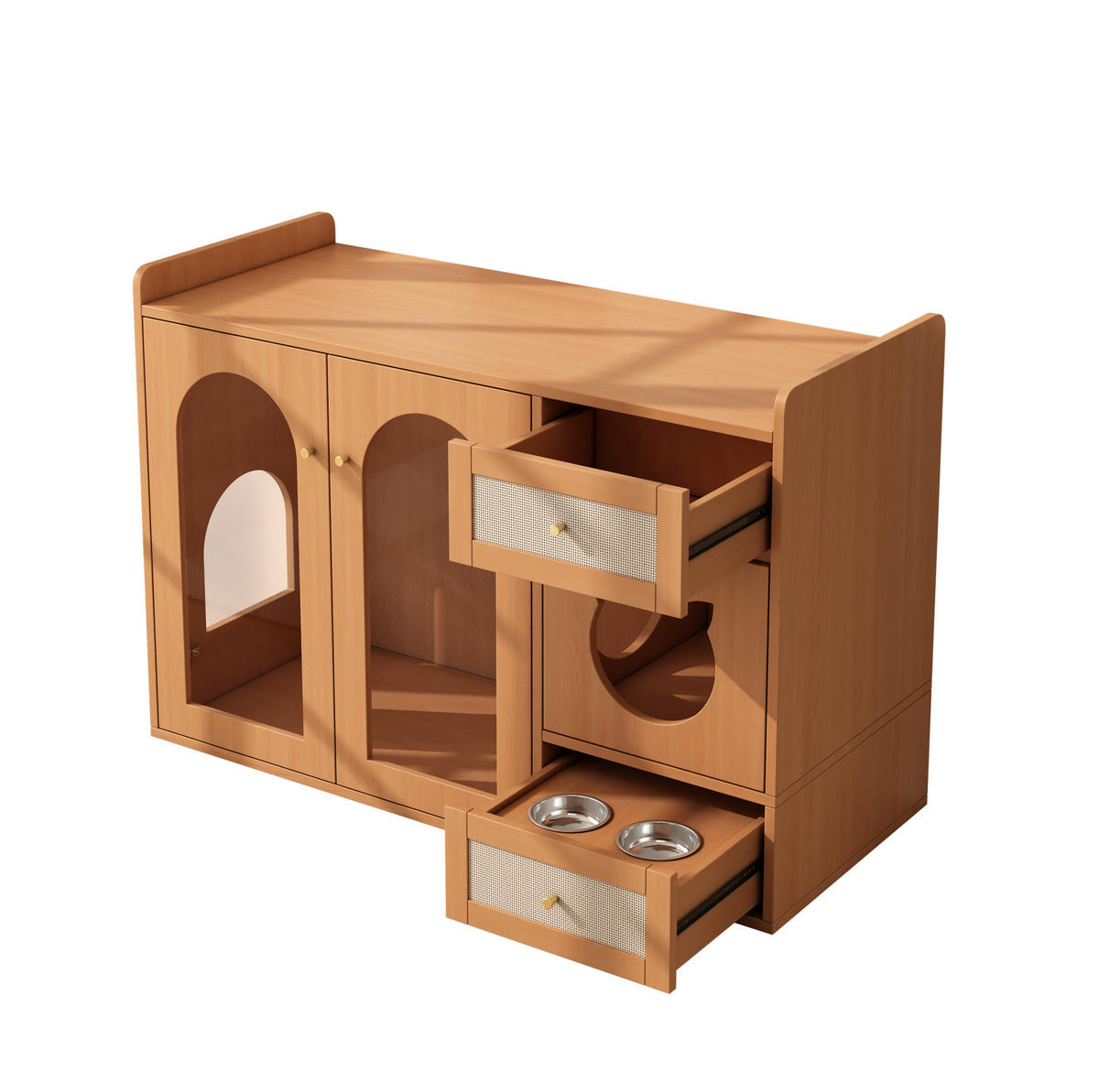 SIDEBOARD 120/45/76 cm Nussbaumfarben aus Holzwerkstoff und Glas mit Futternapf-Schublade - Walnussfarben, Holzwerkstoff (45/83/120cm) - OKMYHOME