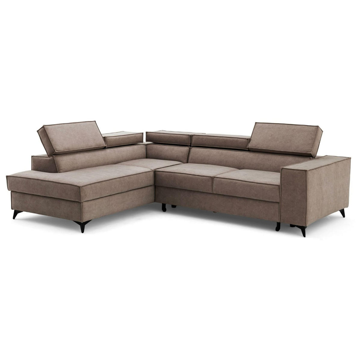 ECKSOFA PURE L Links mit Schlaffunktion 127x199 Velours Beige - Beige/Schwarz, Holz/Textil (281/204cm) - Muffo