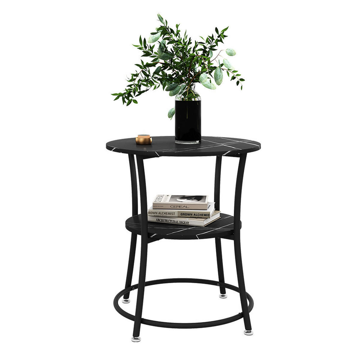 COUCHTISCH Quebec Marmor 50 x 50 cm mit Ablage - Weiß Hochglanz/Schwarz, Holzwerkstoff (50/50/55cm) - Vicco