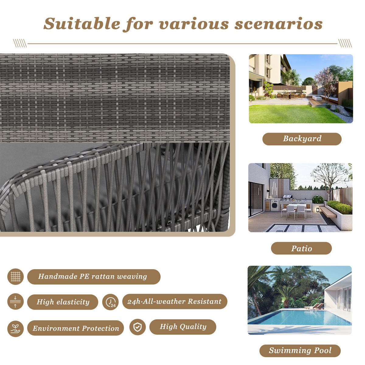 HOLLYWOODSCHAUKEL 2-Sitzer Graues Rattan - Grau, Metall (54/53/113cm) - ComfortXL