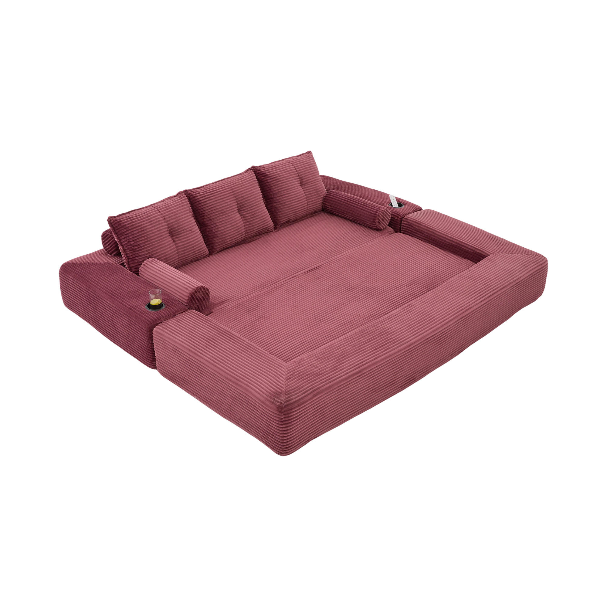 SCHLAFSOFA, 2-in-1 Klappsofa mit Getränkehalter, Modulares Bodensofa Cordstoff, Weinrot - Weinrot, Textil (232/80/98cm) - LVHOM
